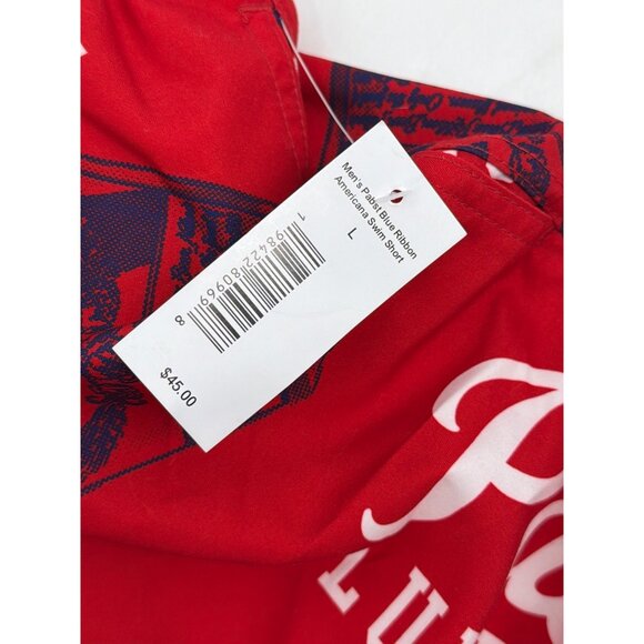 Pabst Blue Ribbon Size L Red Blue Swim Shorts Mens Recycled Polyester NWT - Picture 5 of 6
